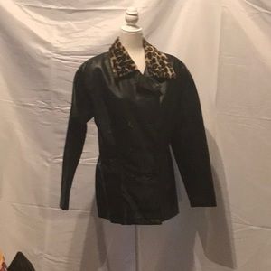 Double breasted faux leather coat
